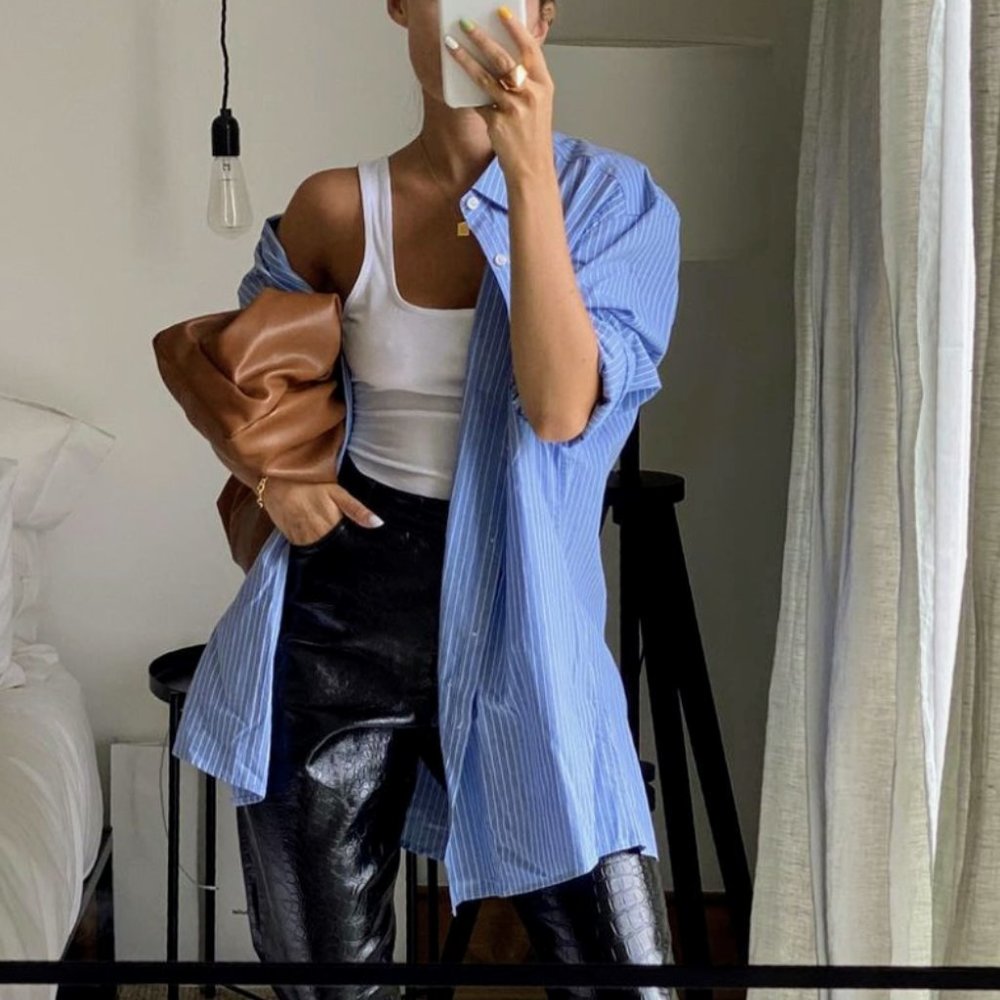 H&M Striped Oversized Cotton Shirt